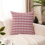 Load image into Gallery viewer, Set of four burgundy cushion covers with solid, checkered and striped designs
