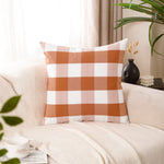Load image into Gallery viewer, Set of four modern cushion covers with solid, plaid and striped designs
