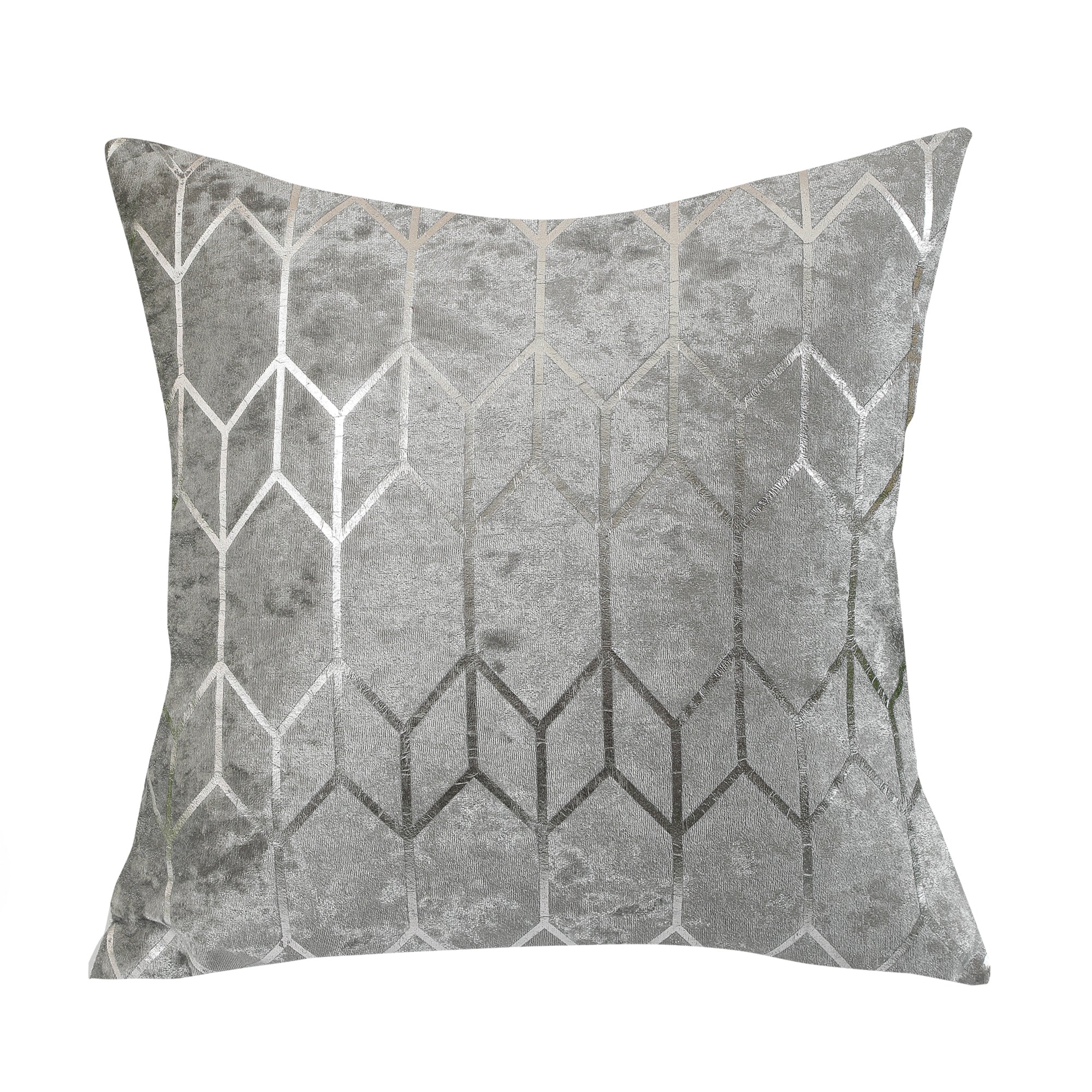 Crushed Ice Velvet Square Cushion Cover in Silver Grey with Metallic Sparkle Geometric Design, 45x45 cm.