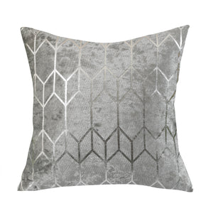 Crushed Ice Velvet Square Cushion Cover in Silver Grey with Metallic Sparkle Geometric Design, 45x45 cm.