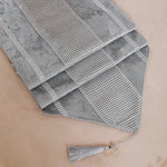 Load image into Gallery viewer, Silver grey diamante crushed ice velvet table runner, 32x180 cm, luxury decorative table accessory for elegant dining decor

