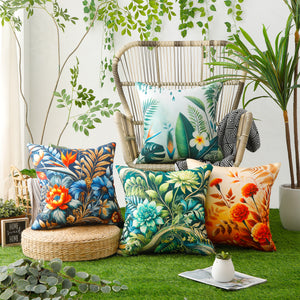 Water & Stain Resistant Floral Outdoor Cushion Cover 45x45cm Garden Décor - Design 3 (Green)