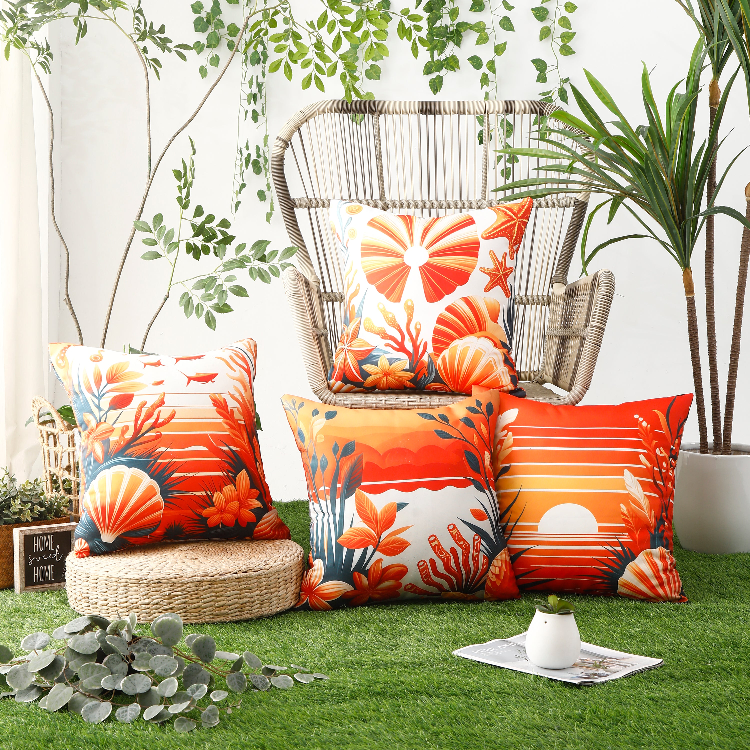 Set of 4 square 45x45cm waterproof cushion covers featuring nautical patterns