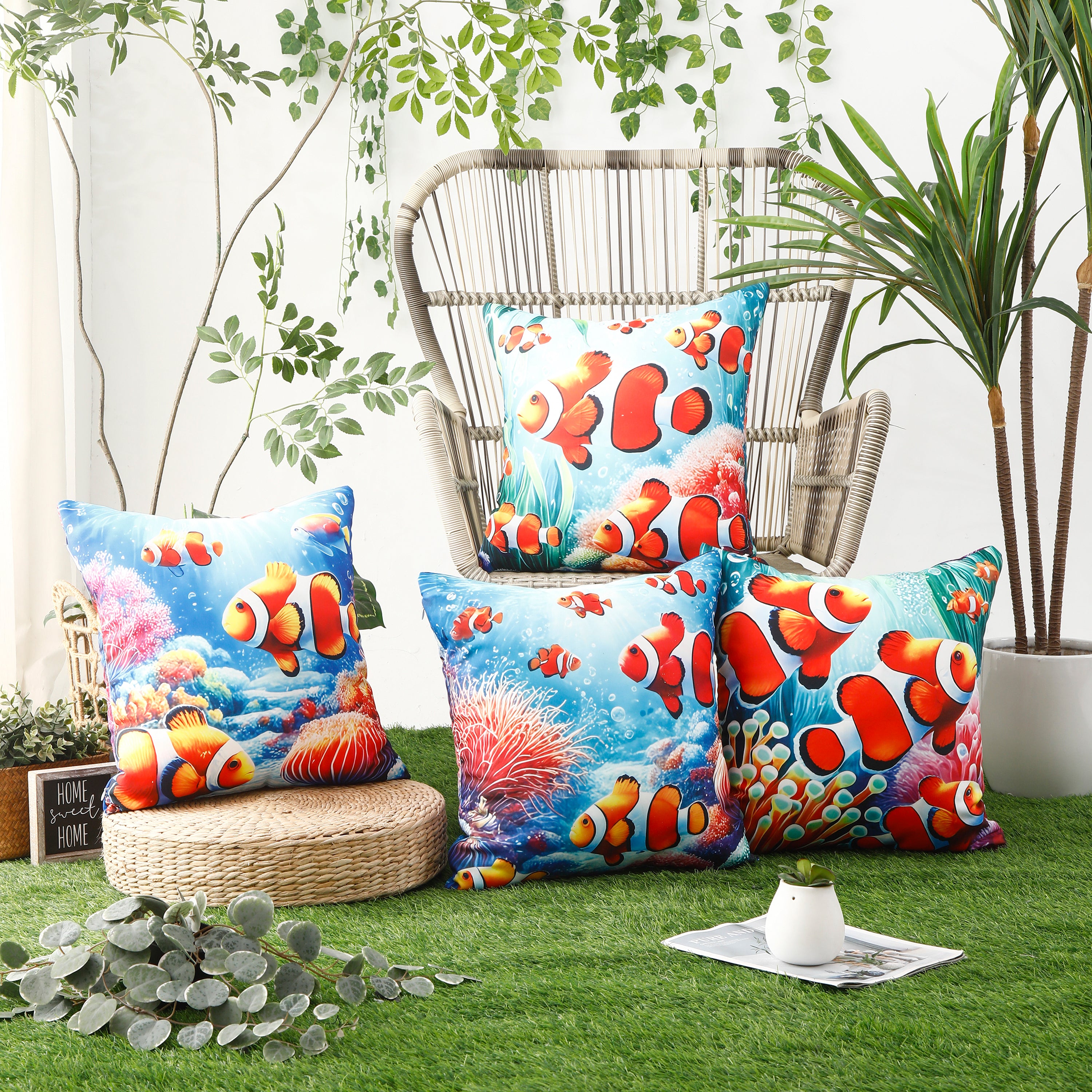 Waterproof Garden Cushion Covers - Marine-Themed Design 7 (Set of 4 - 45x45cm)