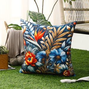 Water & Stain Resistant Floral Outdoor Cushion Cover 45x45cm Garden Décor - Design 2 (Blue)