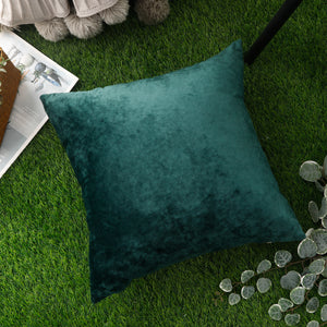 Luxurious Dark Green Velvet Cushion Cover with Crushed Ice Texture, 45x45 cm.