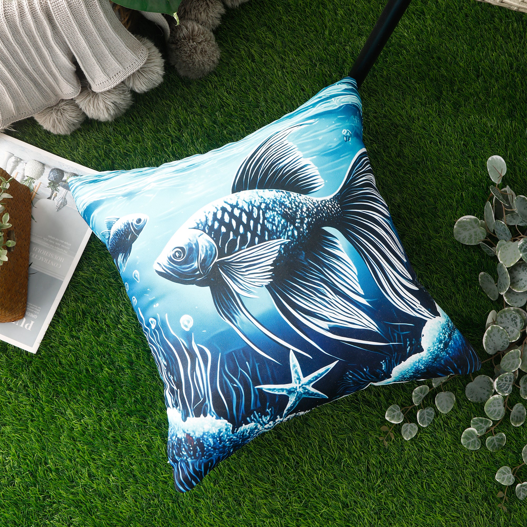 Waterproof Garden Cushion Covers - Marine-Themed Design 8 (Set of 4 - 45x45cm)