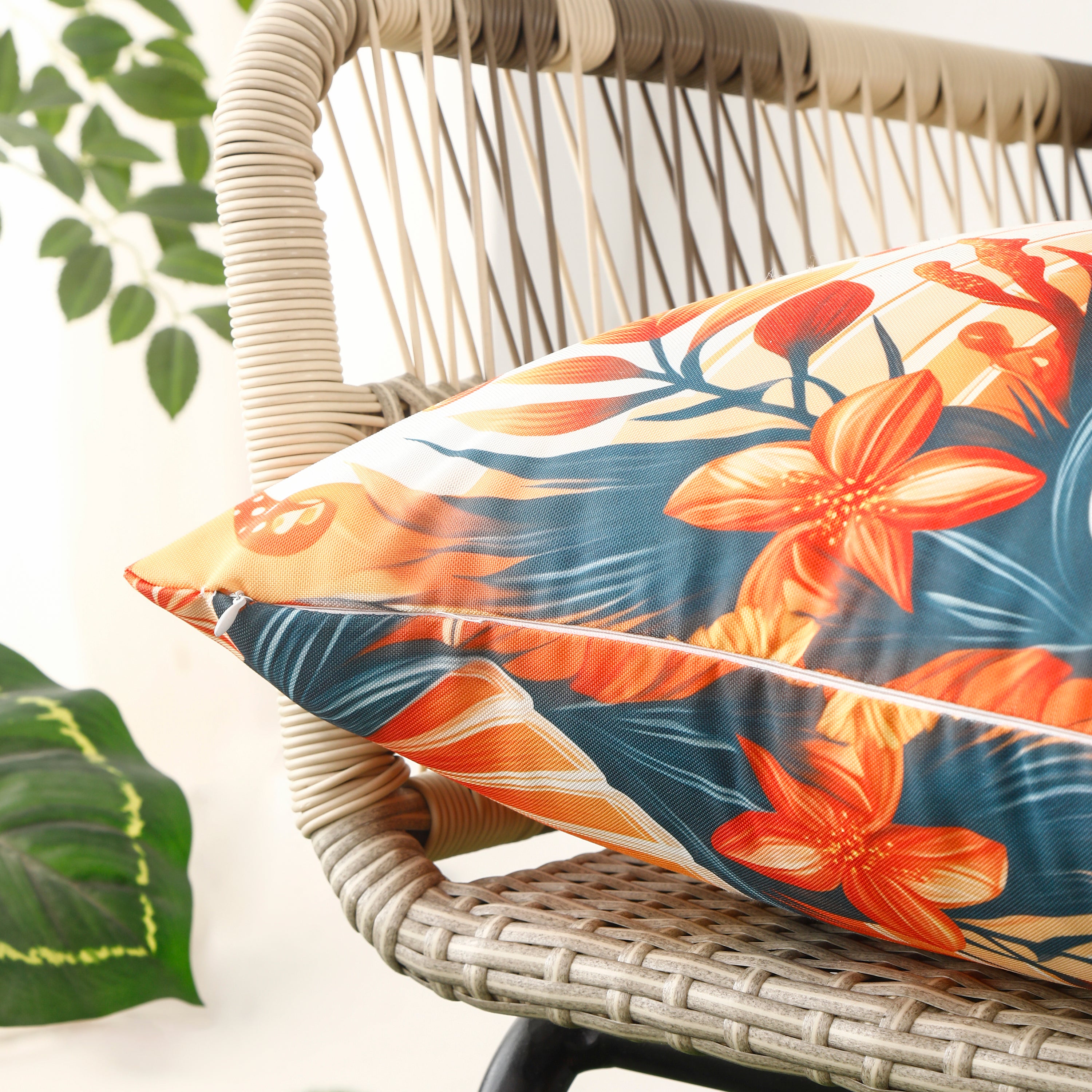 Close-up of waterproof fabric on marine-themed cushion cove