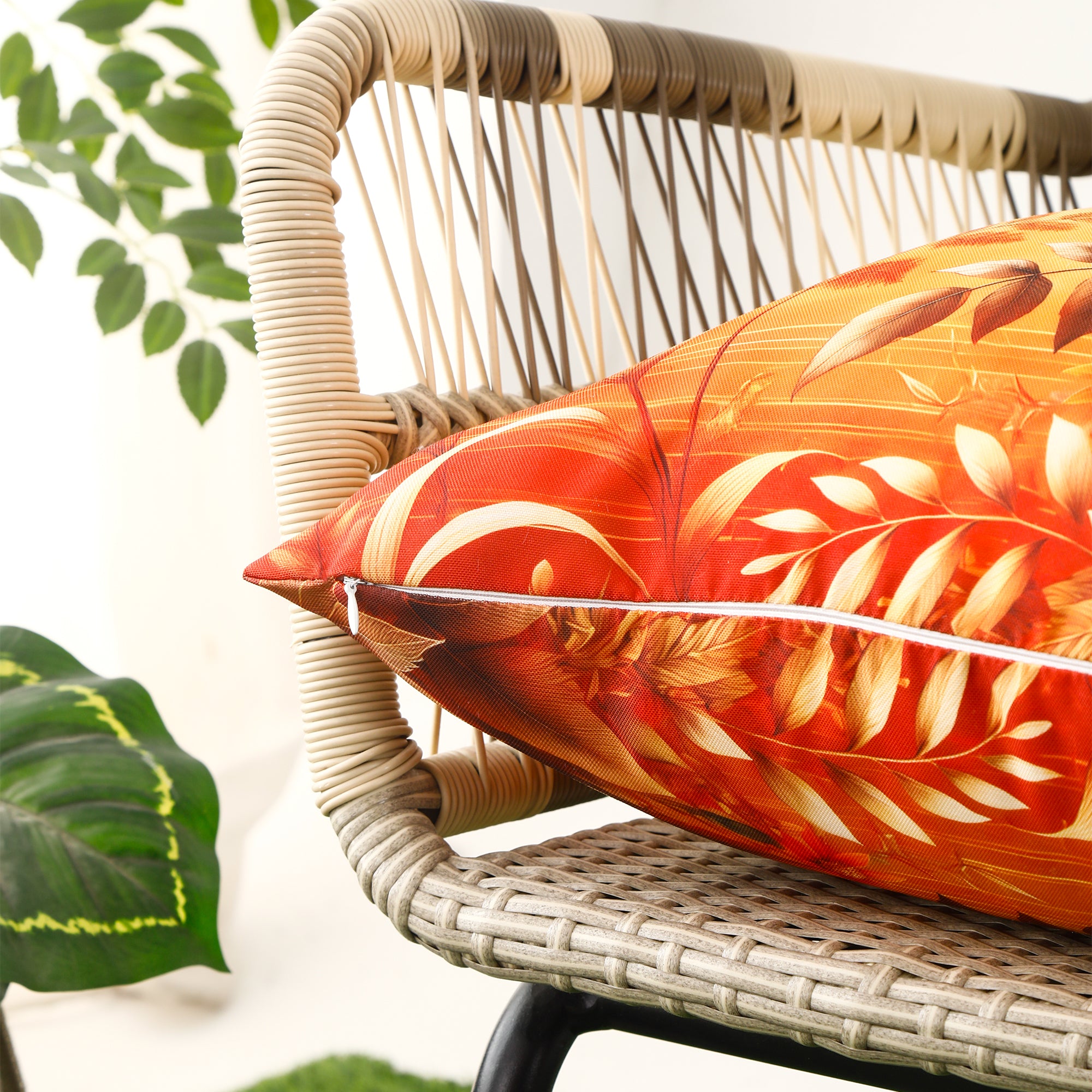 Water & Stain Resistant Floral Outdoor Cushion Cover 45x45cm Garden Décor - Design 1 (Orange)