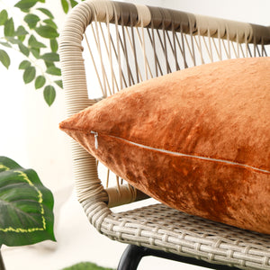 Soft Plush Crushed Velvet Cushion Cover in Burnt Orange, 45x45 cm