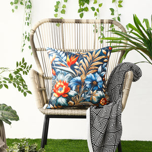 Water & Stain Resistant Floral Outdoor Cushion Cover 45x45cm Garden Décor - Design 2 (Blue)