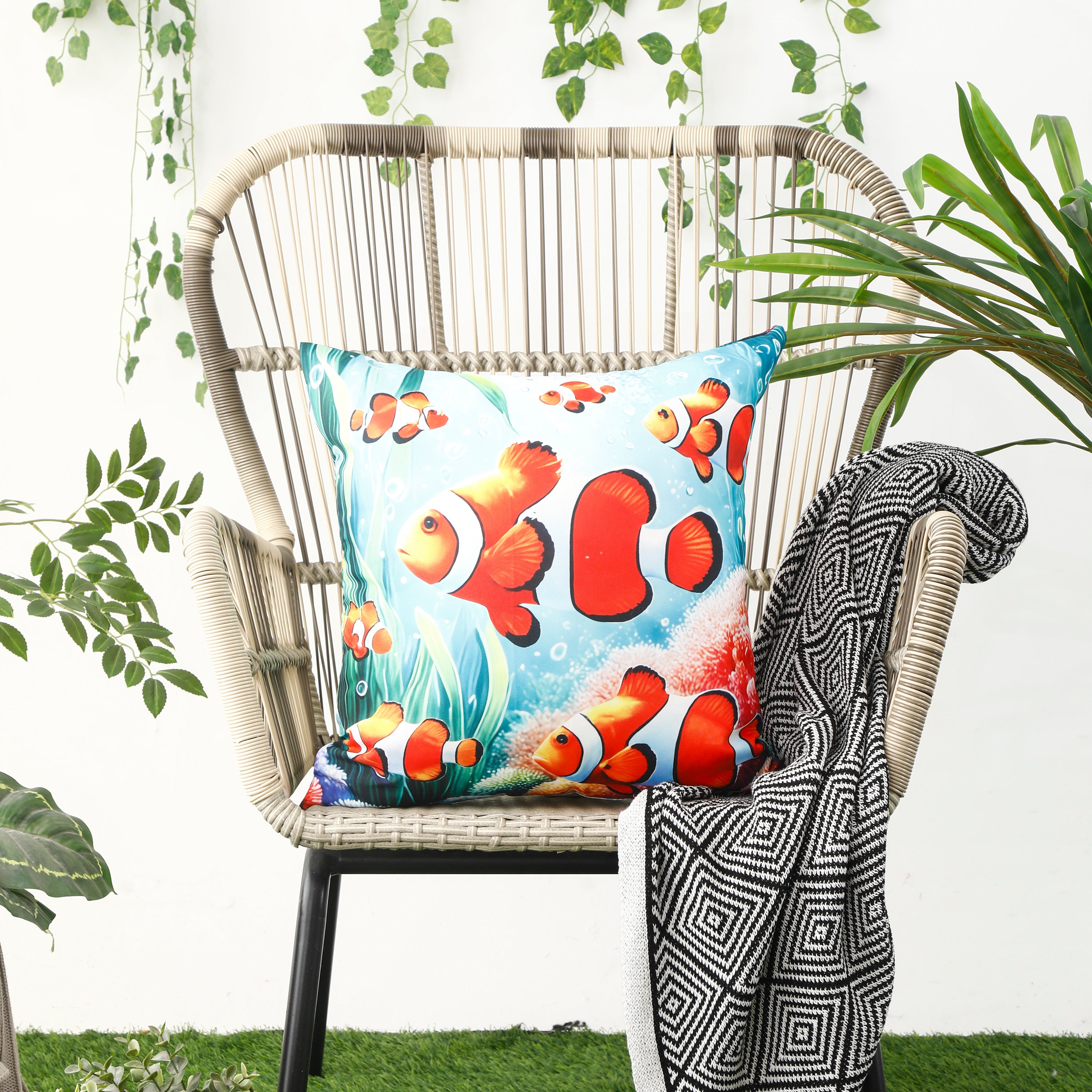 Waterproof Garden Cushion Covers - Marine-Themed Design 7 (Set of 4 - 45x45cm)