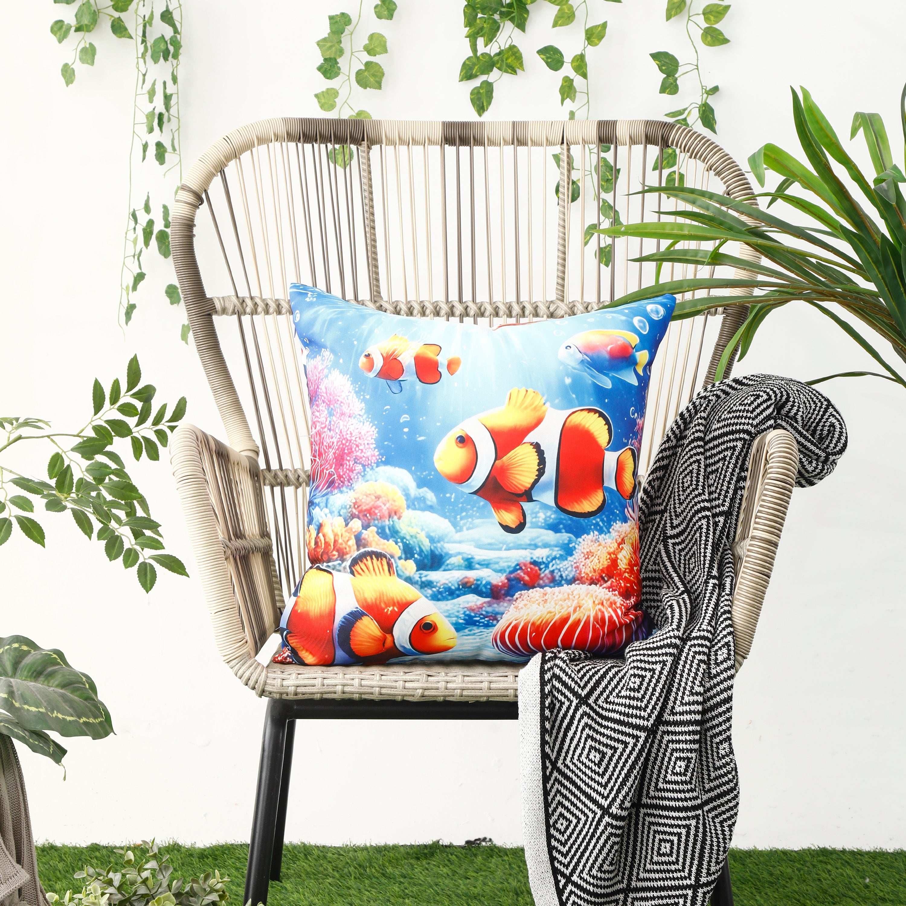 Waterproof Garden Cushion Covers - Marine-Themed Design 7 (Set of 4 - 45x45cm)