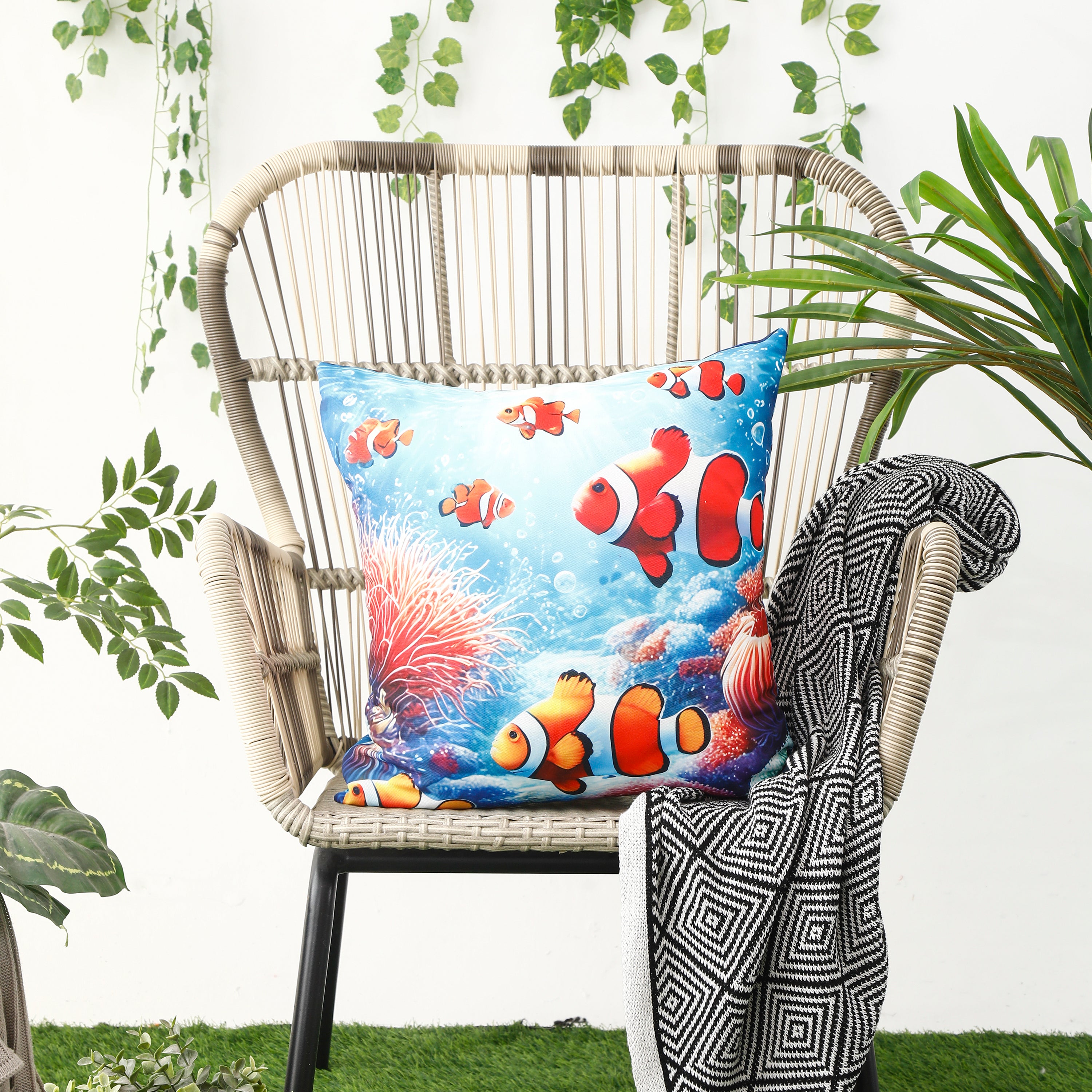 Waterproof Garden Cushion Covers - Marine-Themed Design 7 (Set of 4 - 45x45cm)