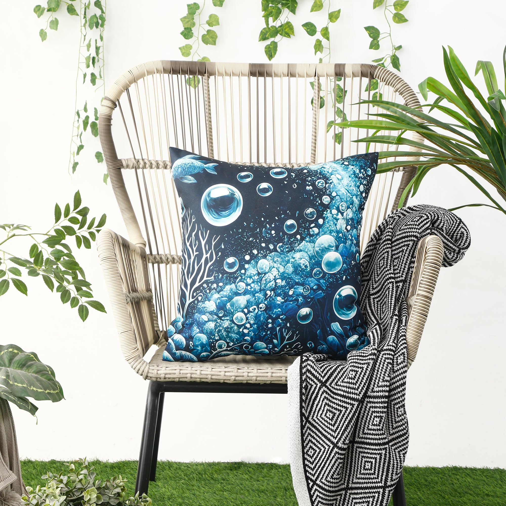 Waterproof Garden Cushion Covers - Marine-Themed Design 8 (Set of 4 - 45x45cm)