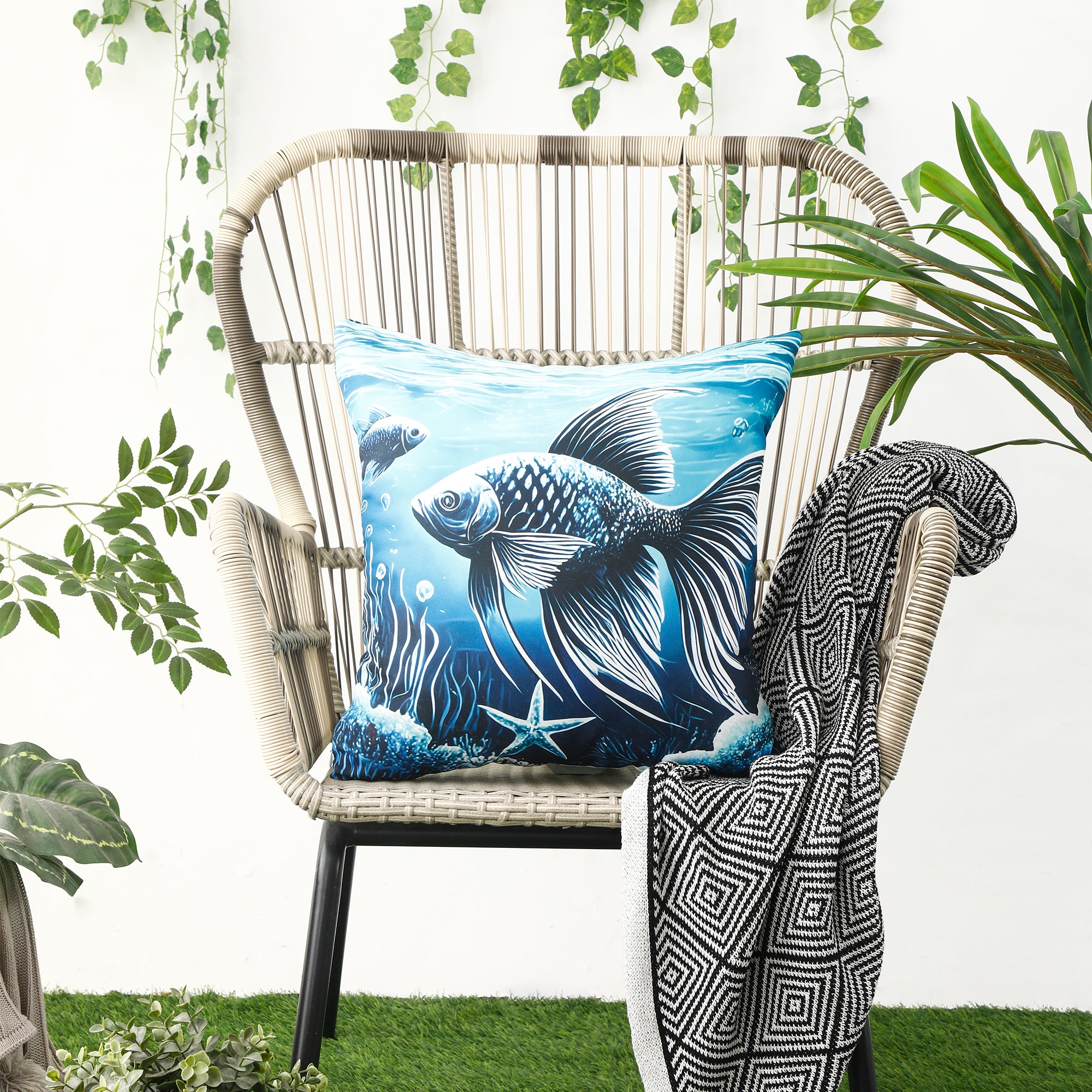 Waterproof Garden Cushion Covers - Marine-Themed Design 8 (Set of 4 - 45x45cm)