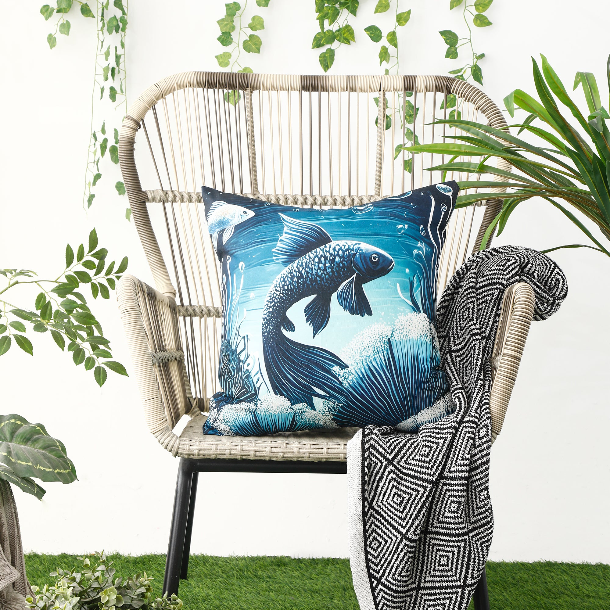 Waterproof Garden Cushion Covers - Marine-Themed Design 8 (Set of 4 - 45x45cm)