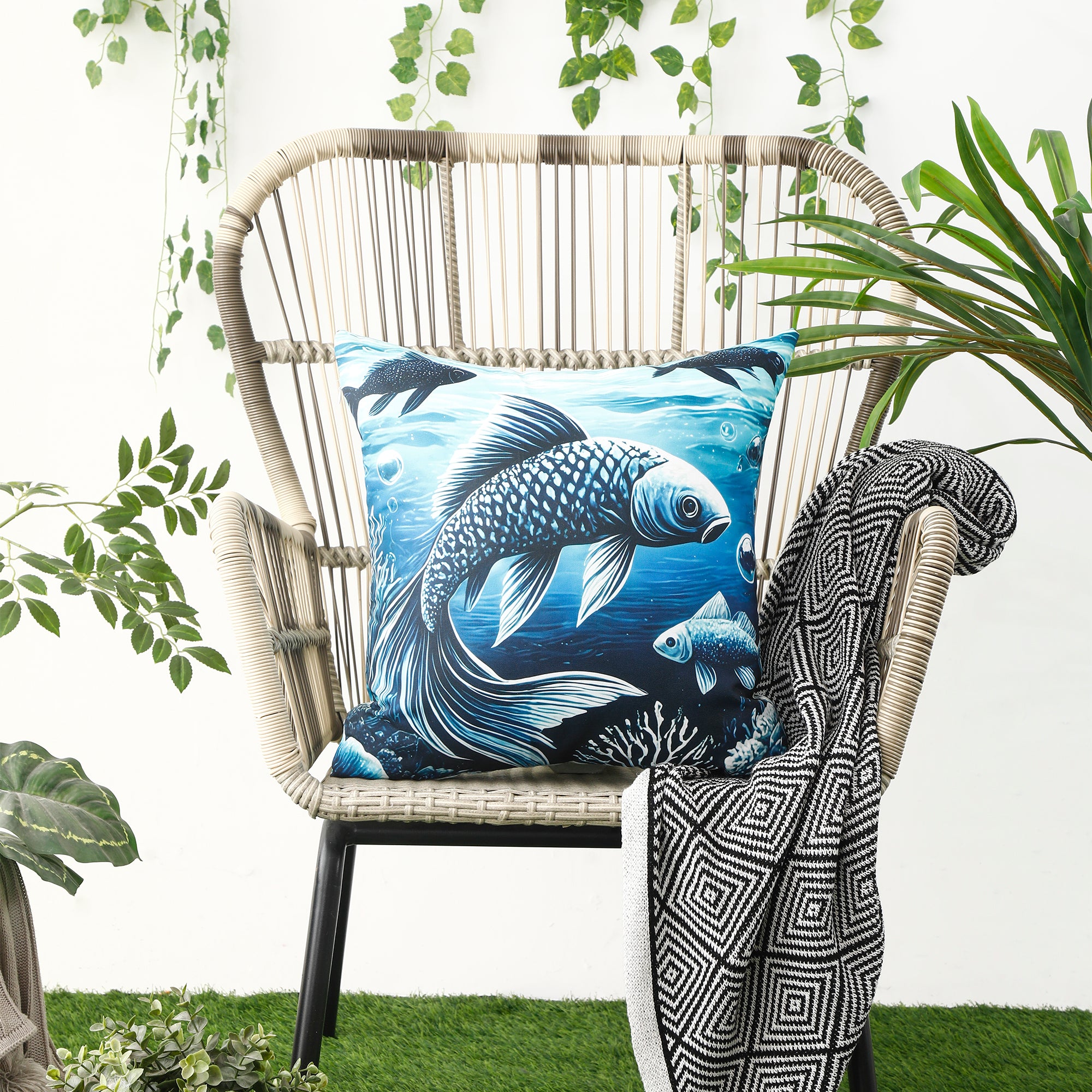 Waterproof Garden Cushion Covers - Marine-Themed Design 8 (Set of 4 - 45x45cm)