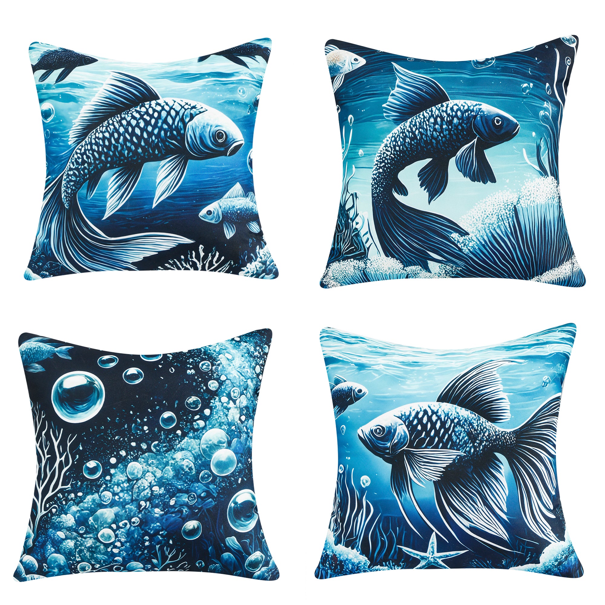 Waterproof Garden Cushion Covers - Marine-Themed Design 8 (Set of 4 - 45x45cm)