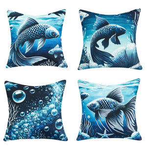 Waterproof Garden Cushion Covers - Marine-Themed Design 8 (Set of 4 - 45x45cm)