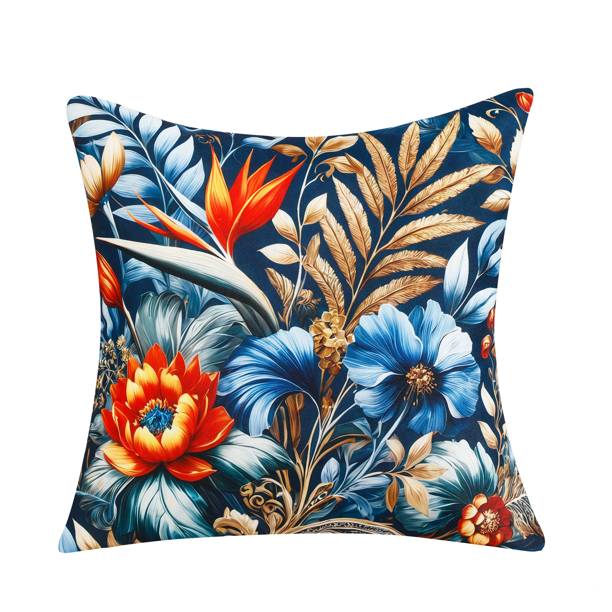 Water & Stain Resistant Floral Outdoor Cushion Cover 45x45cm Garden Décor - Design 2 (Blue)