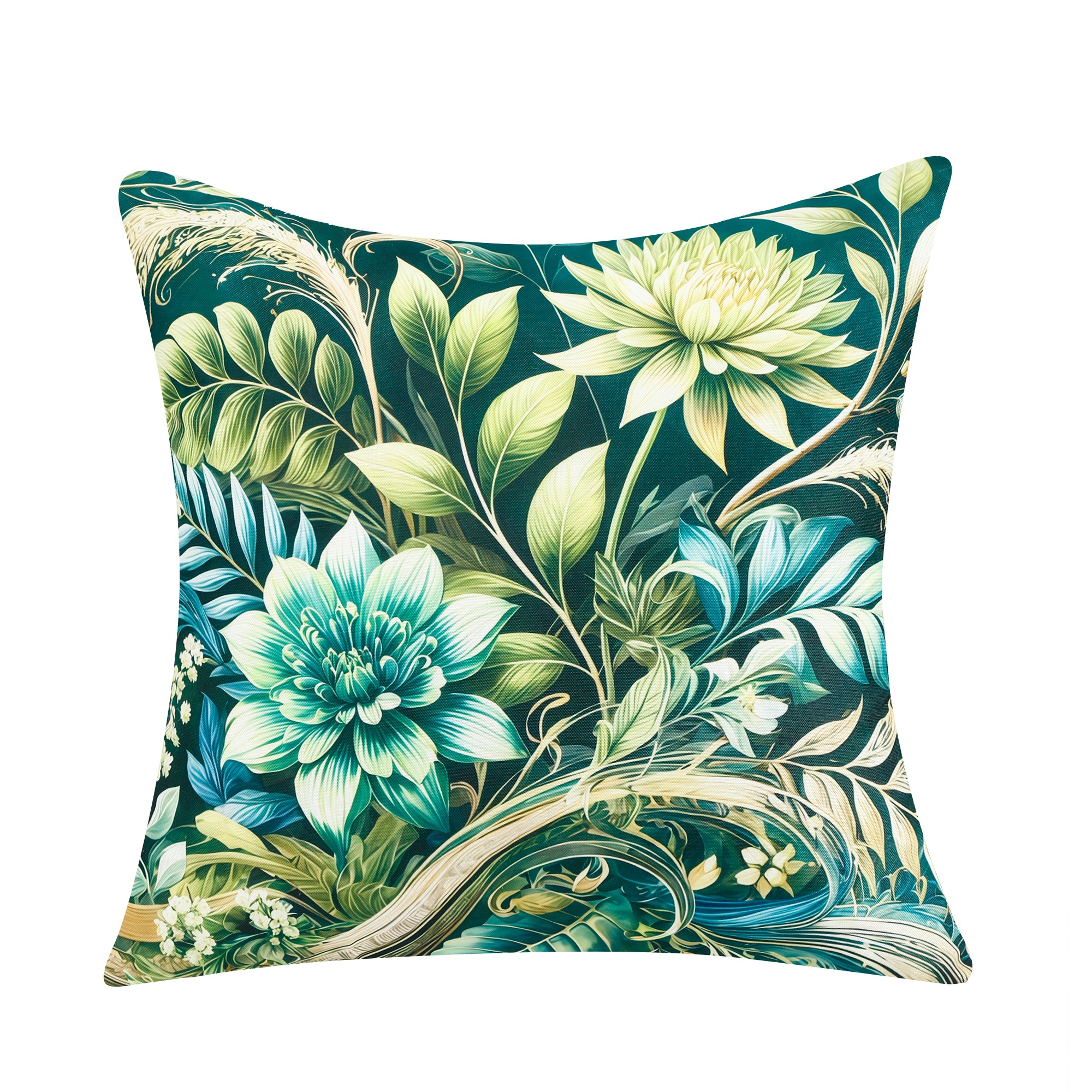 Water & Stain Resistant Floral Outdoor Cushion Cover 45x45cm Garden Décor - Design 3 (Green)