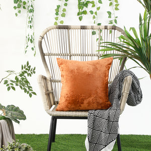 Luxurious Burnt Orange Velvet Cushion Cover with Crushed Ice Texture, 45x45 cm.