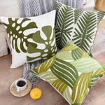 Load image into Gallery viewer, Pure cotton cushion cover with green leaves embroidery pattern, 45x45cm (18x18 inches)
