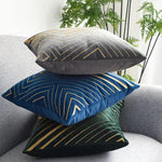 Load image into Gallery viewer, Decorative velvet cushion cover with blue and green colors and gold embroidered stripes, 45x45 cm.
