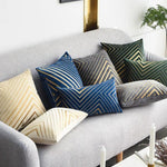 Load image into Gallery viewer, Blue and green gold striping embroidered velvet cushion cover, size 45x45 cm
