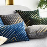 Load image into Gallery viewer, Luxury velvet pillow cover featuring gold striping and embroidered design, 18x18 inches (45x45 cm)
