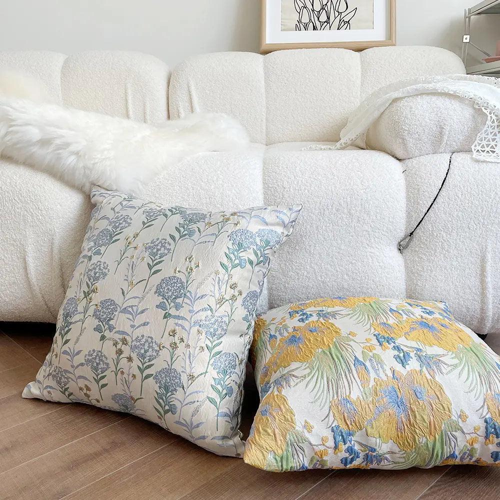 Designer fabric cushion cover with flower pattern, 45x45 cm (18x18 inches), luxury decorative square pillow for home decor