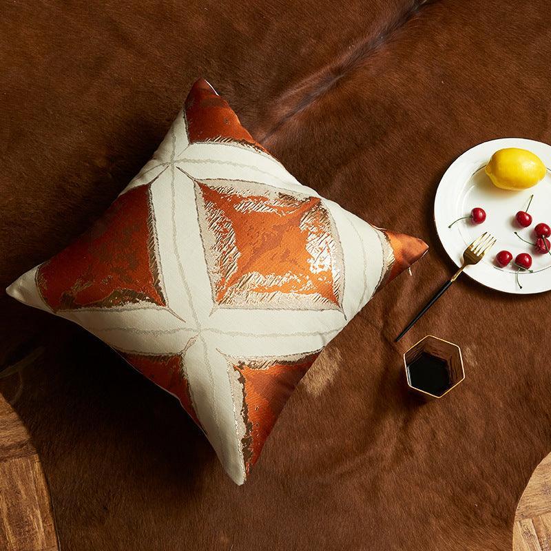 Geometric pattern cushion cover in orange and green, 45cm x 45cm size