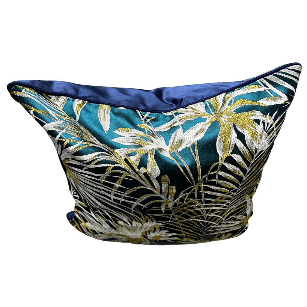 Blue jacquard silk cushion cover, 18x18 inches (45x45 cm), luxury decorative pillow with textured design for home decor, elegant accent cushion