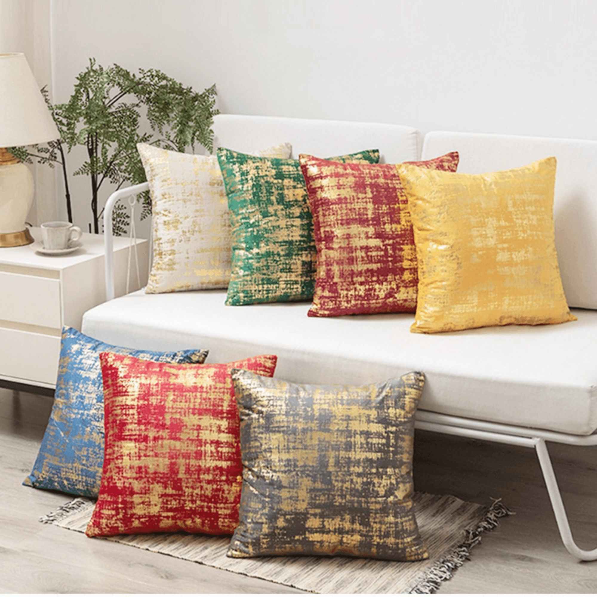 Gold stamping velvet cushion cover, size 18x18 inches (45x45 cm)