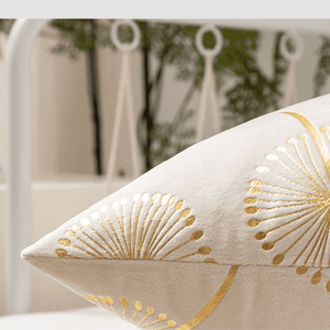 Beige velvet cushion cover with star design for modern home decor.