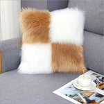 Load image into Gallery viewer, Luxury faux fur patchwork cushion cover in white and caramel, 45x45 cm
