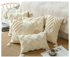 Pure cotton custom boho tassel style tufted cushion cover, 45x45cm (18x18 inches)