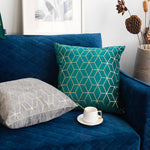 Load image into Gallery viewer, Green luxury square cushion cover in soft velvet with gold printed design
