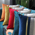Load image into Gallery viewer, Elegant velvet pillow cover featuring a gold stripe design, ideal for home and hotel use
