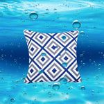 Load image into Gallery viewer, Weatherproof blue cushion cover in 45x45cm size, perfect for outdoor seating
