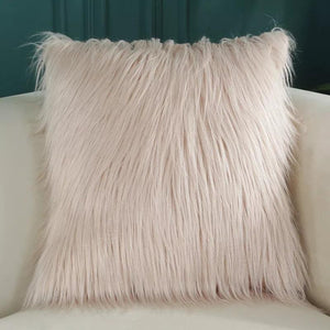 Plush 18x18 fur throw pillow cover for living room or bed decor
