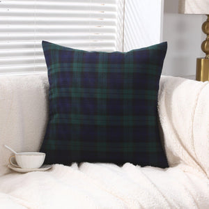 Rustic tartan check pillow covers for living room decor in blue and green
