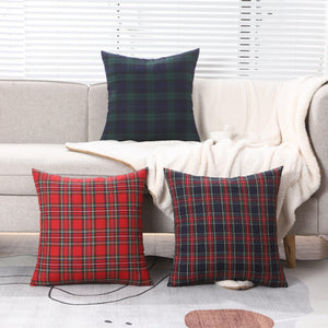 Polyester cotton tartan check cushion cover in red and green, 45x45cm size