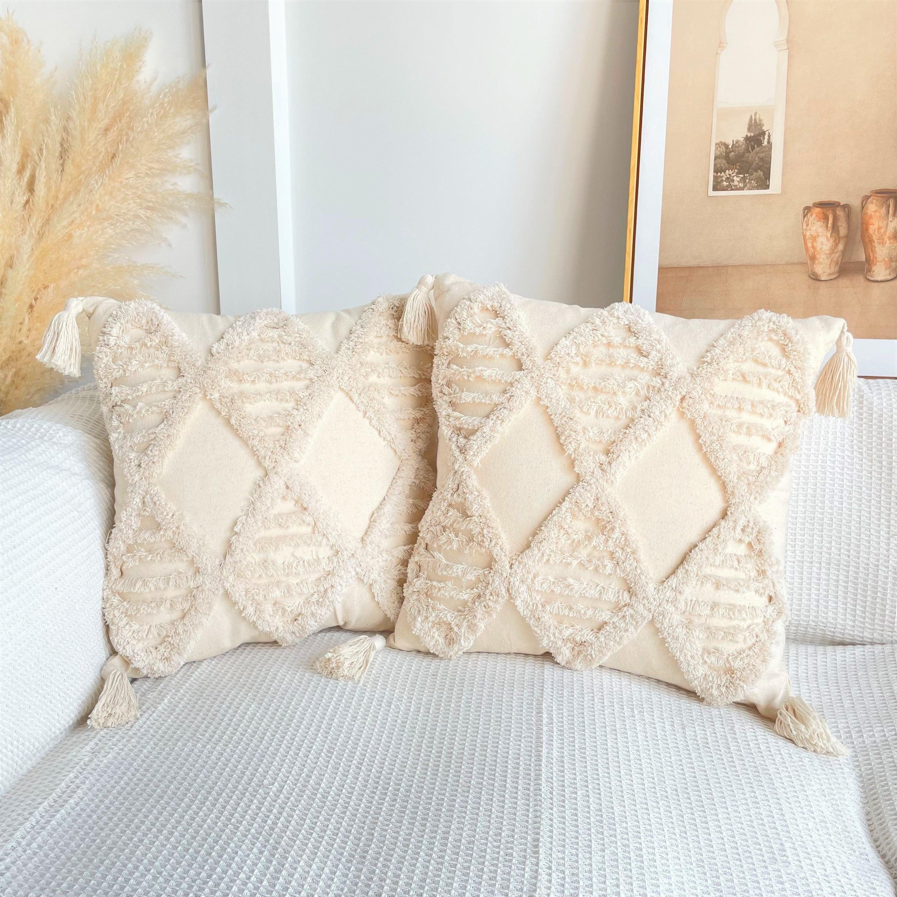 Boho Cotton Cushion Cover with Tassels | Tufted Design - 45x45cm Home Decoration