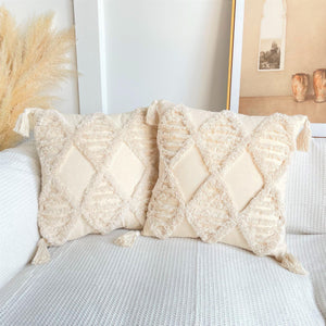 Boho Cotton Cushion Cover with Tassels | Tufted Design - 45x45cm Home Decoration