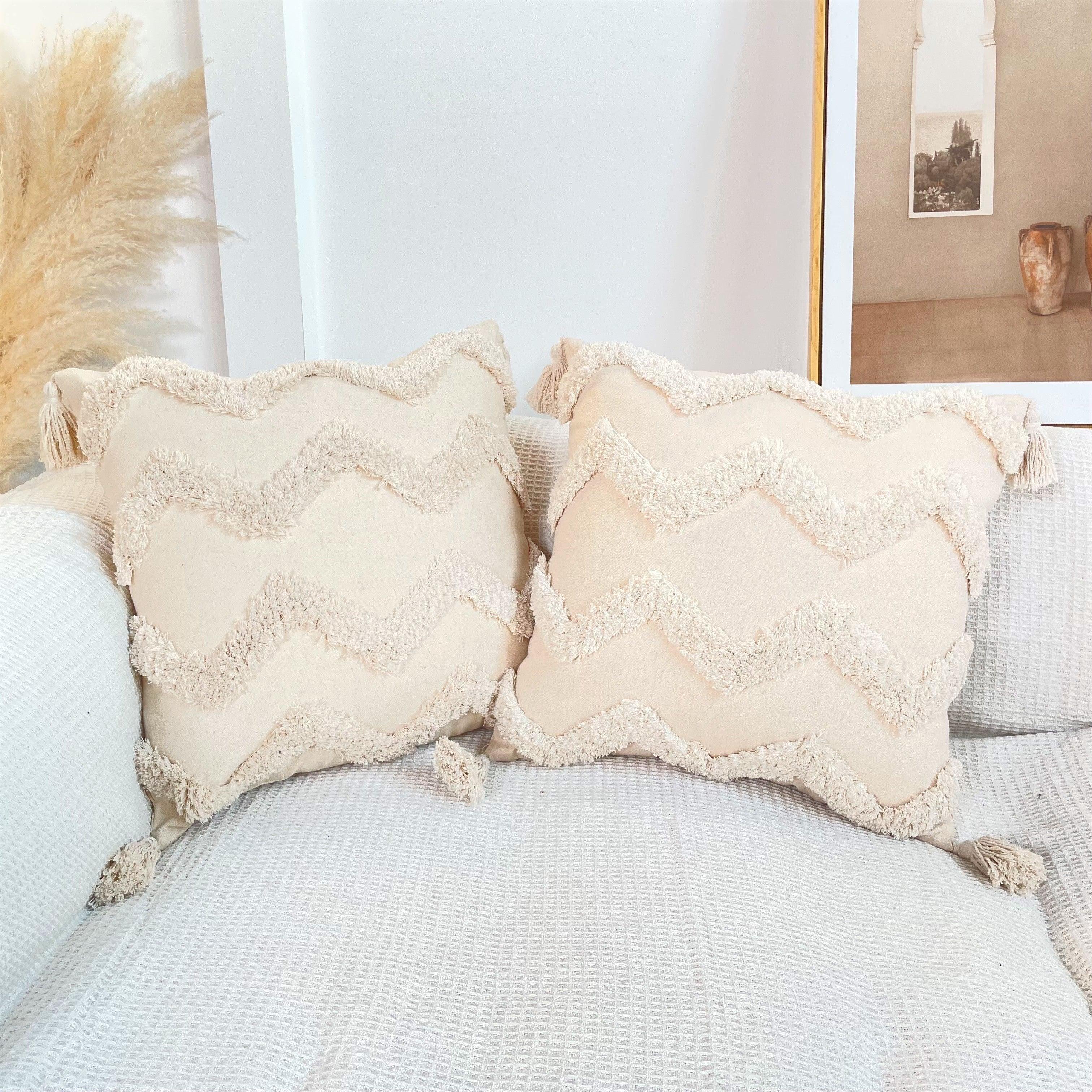 Boho Cotton Cushion Cover with Tassels | Tufted Design - 45x45cm Home Decoration
