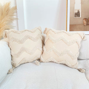 Boho Cotton Cushion Cover with Tassels | Tufted Design - 45x45cm Home Decoration