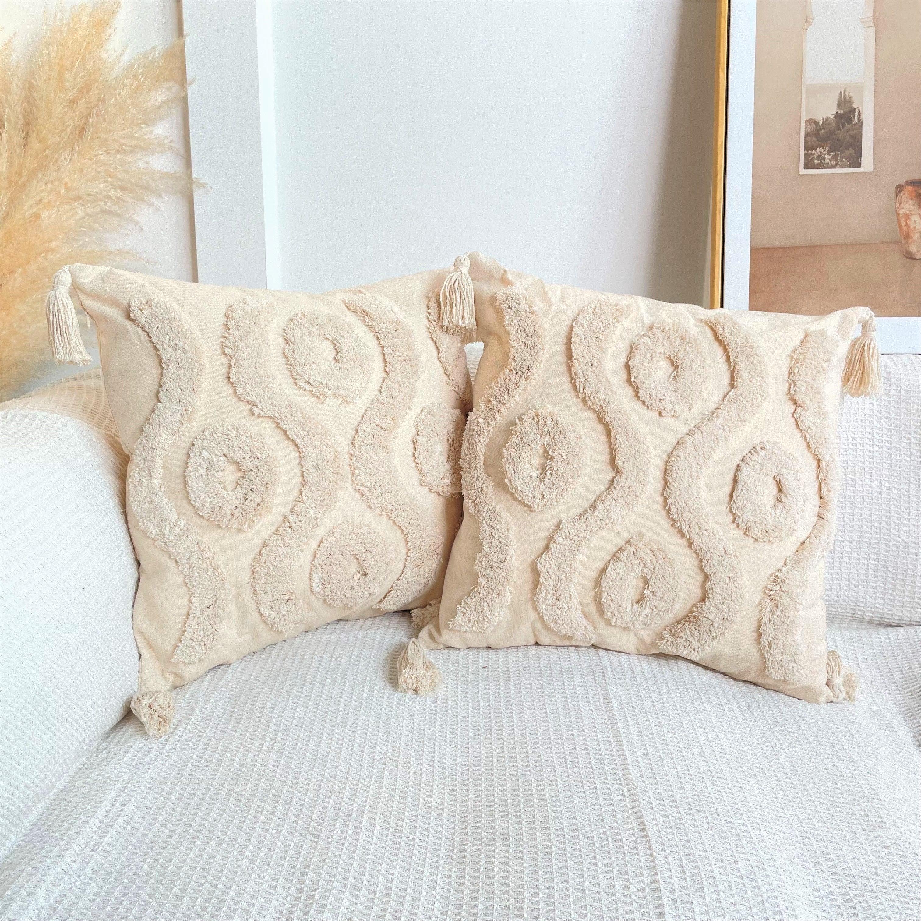 Boho Cotton Cushion Cover with Tassels | Tufted Design - 45x45cm Home Decoration