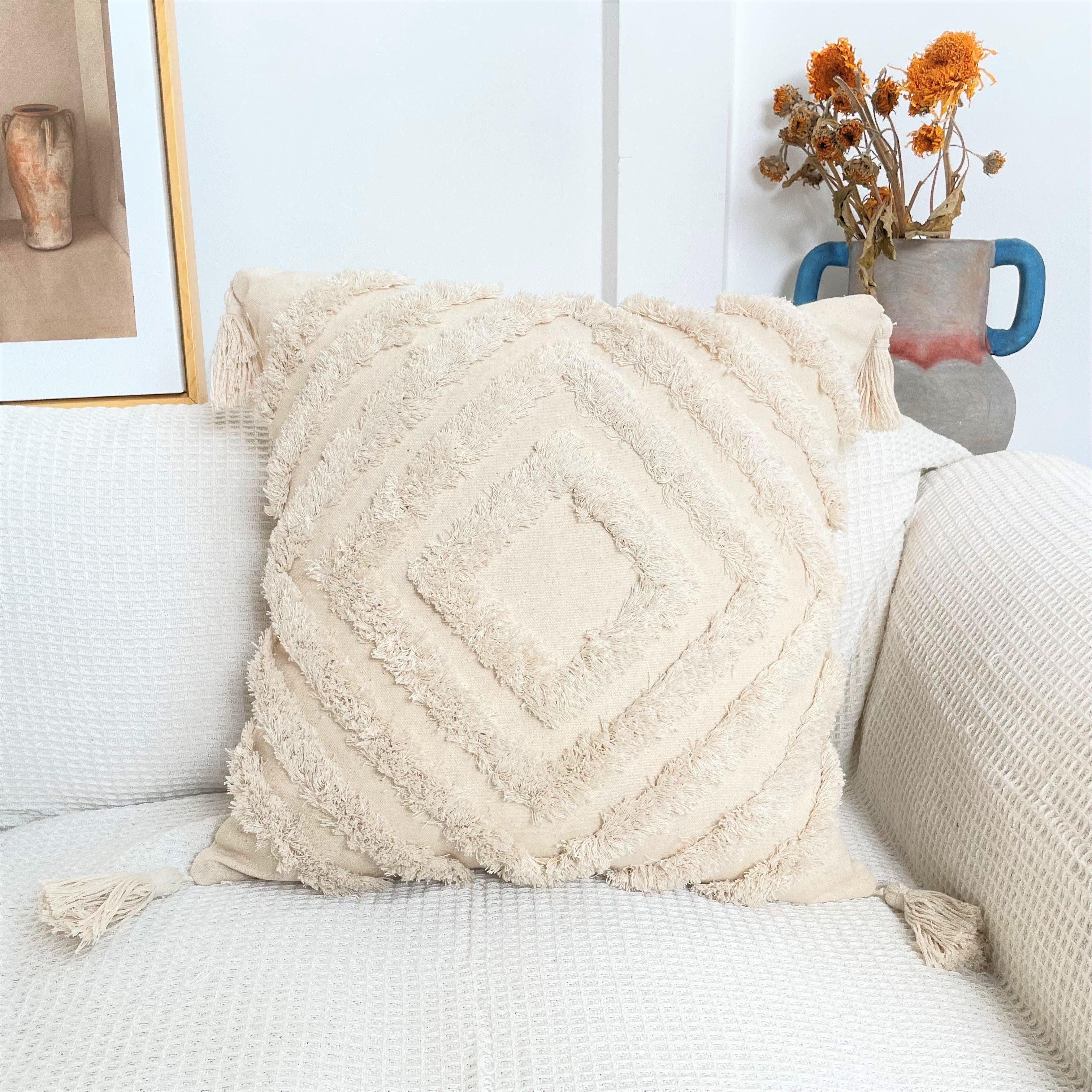 45x45cm decorative tufted cushion cover with bohemian tassel style for living room decor